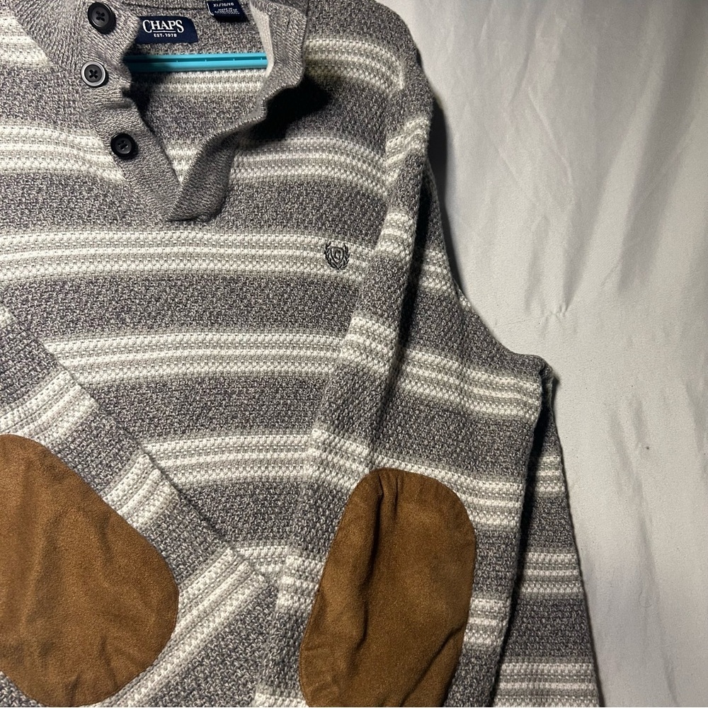 Chaps Gray and White Striped Crewneck Sweater 100% cotton XL - Picture 5 of 12